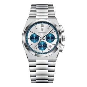 Reloj Poedagar 970-BU cronógrafo deportivo para hombre esfera sunrise y subesferas azules.